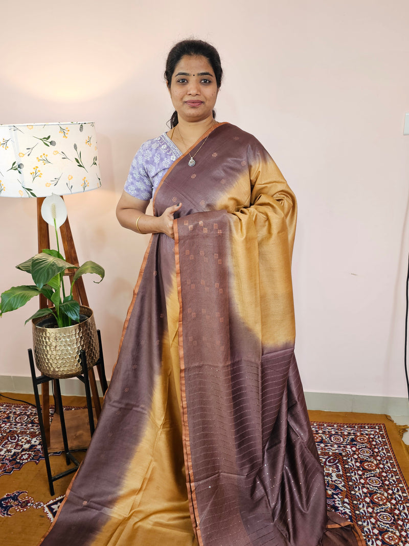 Bhagalpuri Viscous with Zari Weaving Saree - Beige with Brown