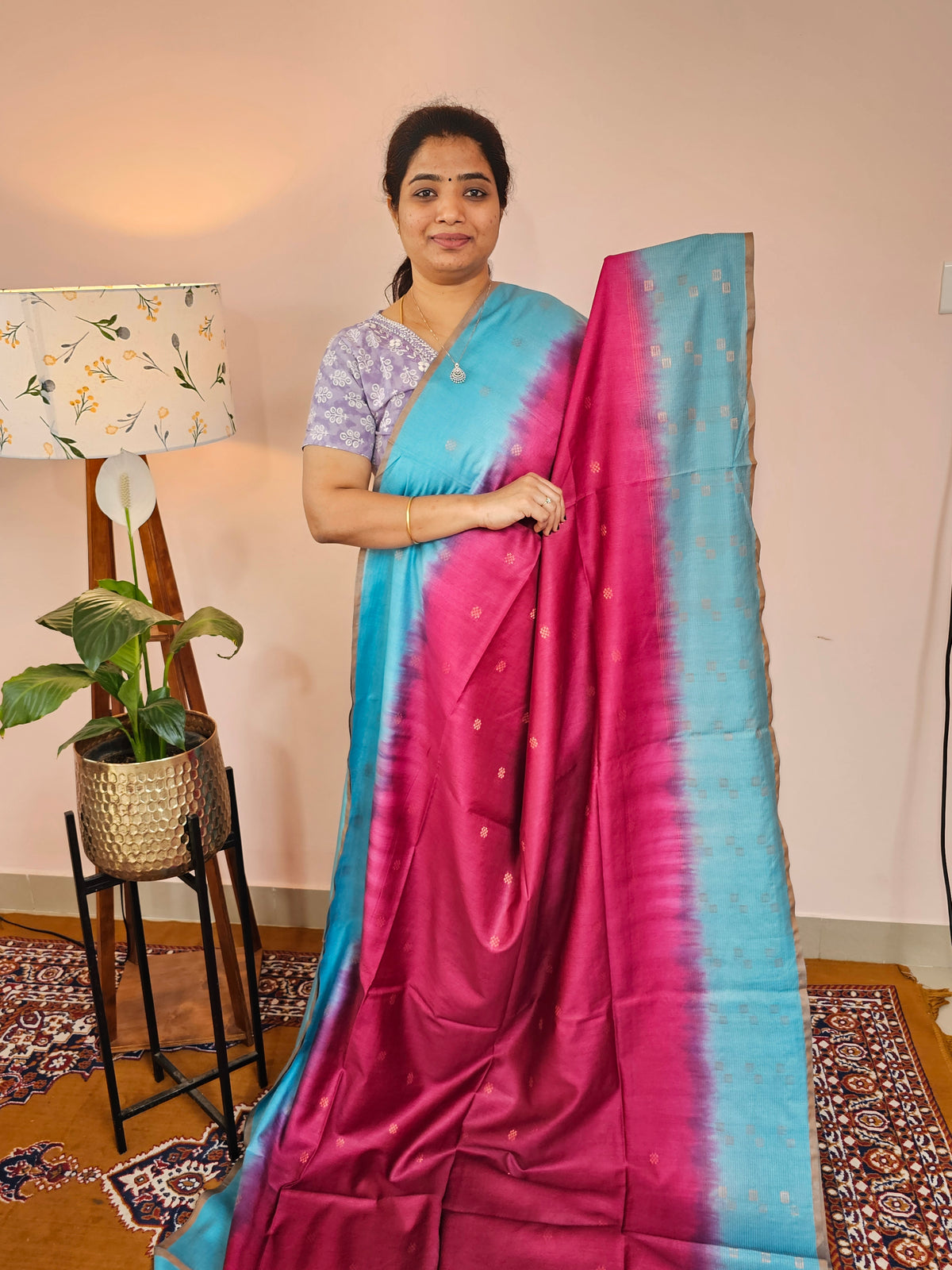 Bhagalpuri Viscous with Zari Weaving Saree - Magenta Pink with Blue