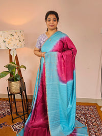 Bhagalpuri Viscous with Zari Weaving Saree - Magenta Pink with Blue