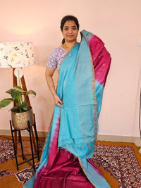 Bhagalpuri Viscous with Zari Weaving Saree - Magenta Pink with Blue