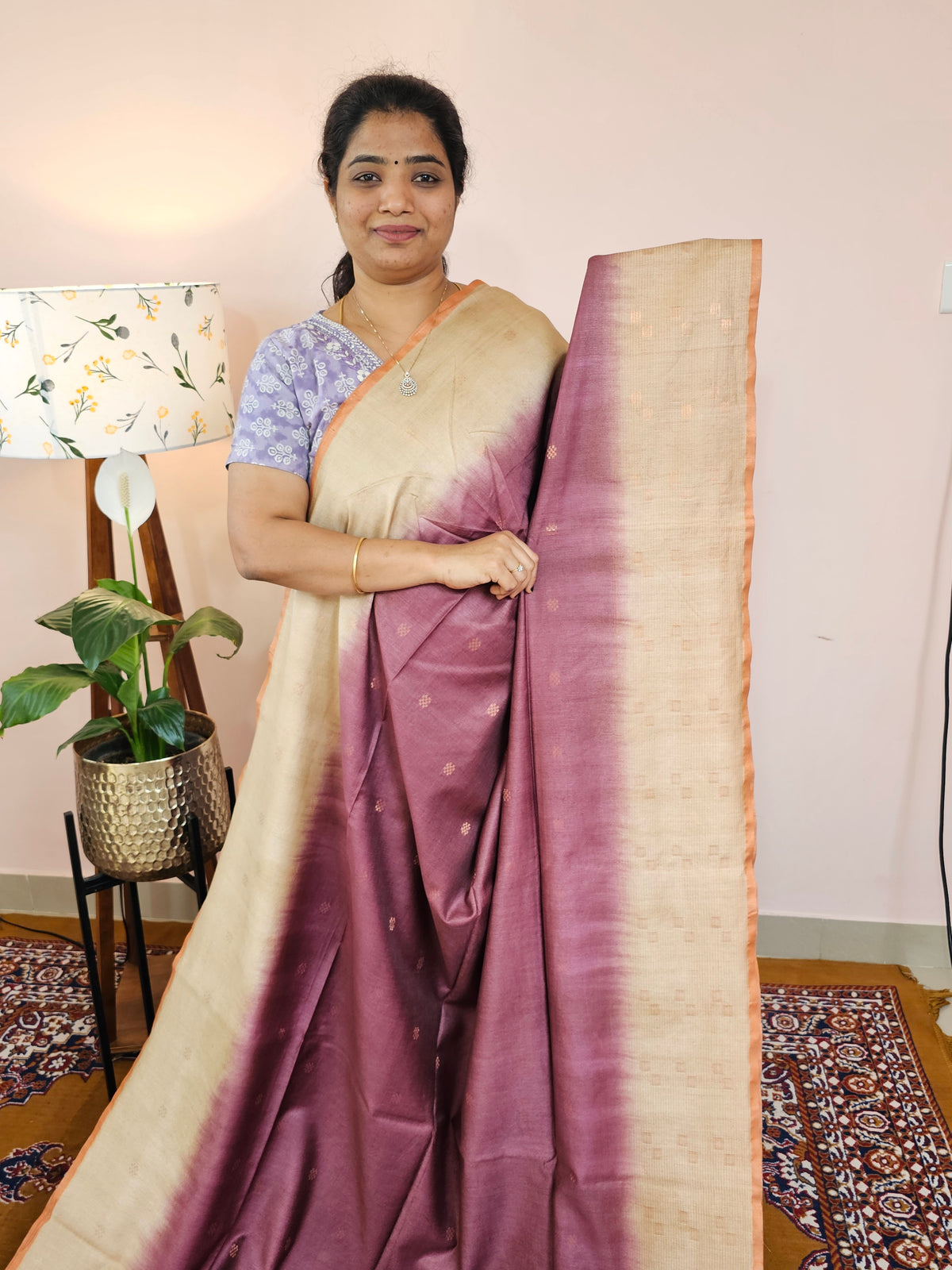 Bhagalpuri Viscous with Zari Weaving Saree - Maroon with Beige