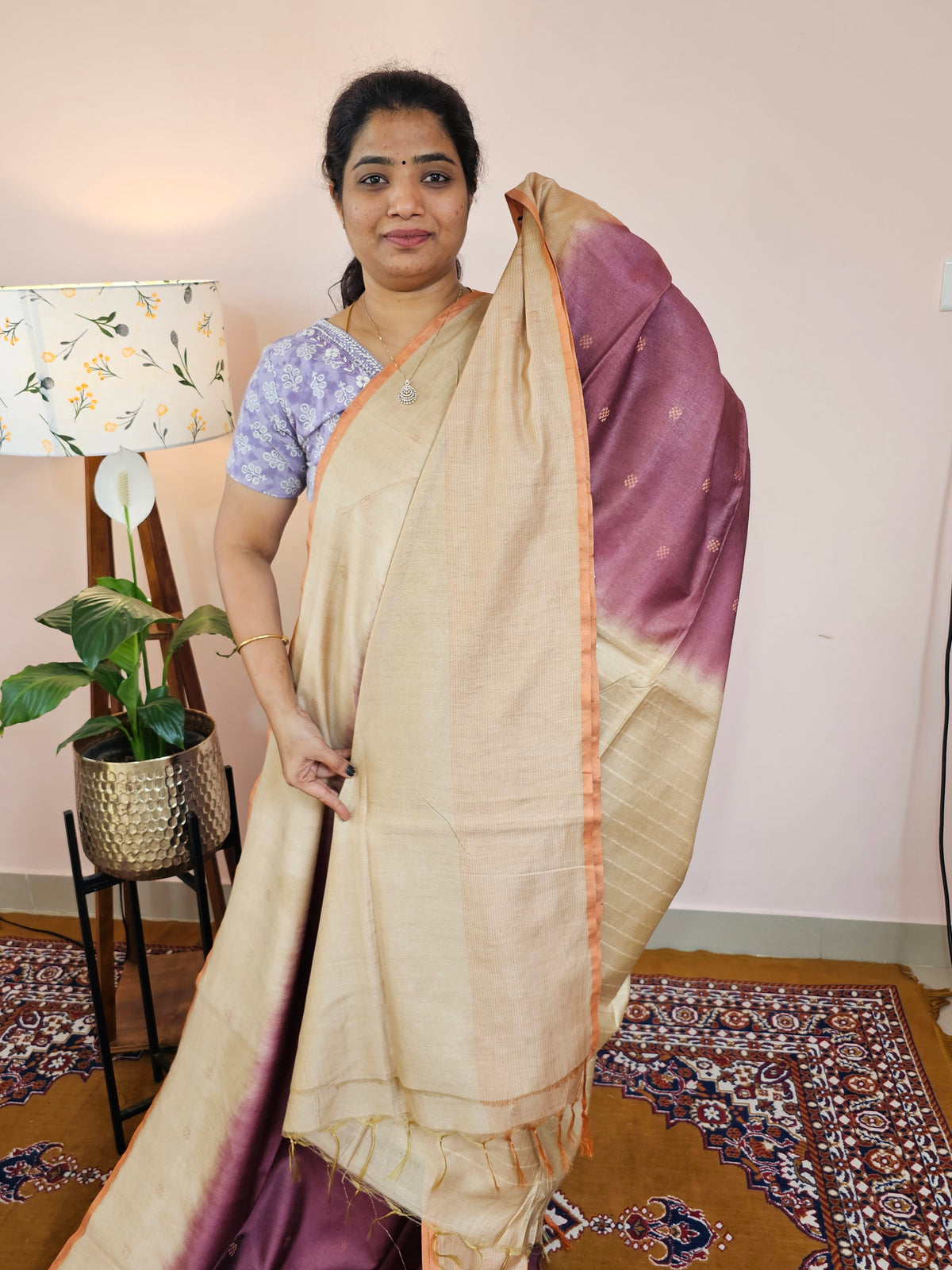Bhagalpuri Viscous with Zari Weaving Saree - Maroon with Beige