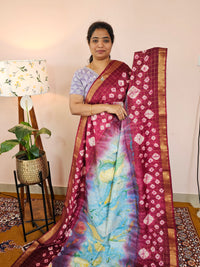 Bhagalpuri with Digital Prints - Maroon
