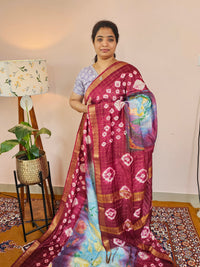 Bhagalpuri with Digital Prints - Maroon