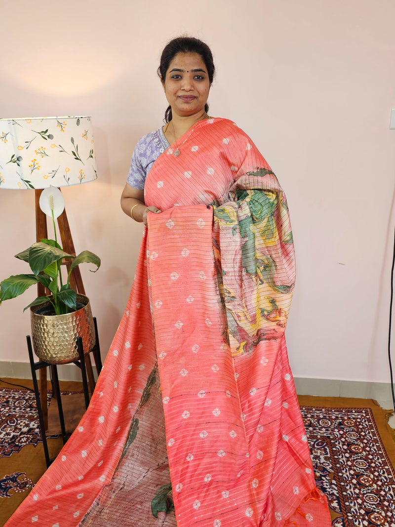 Bhagalpuri with Digital Prints - Peach