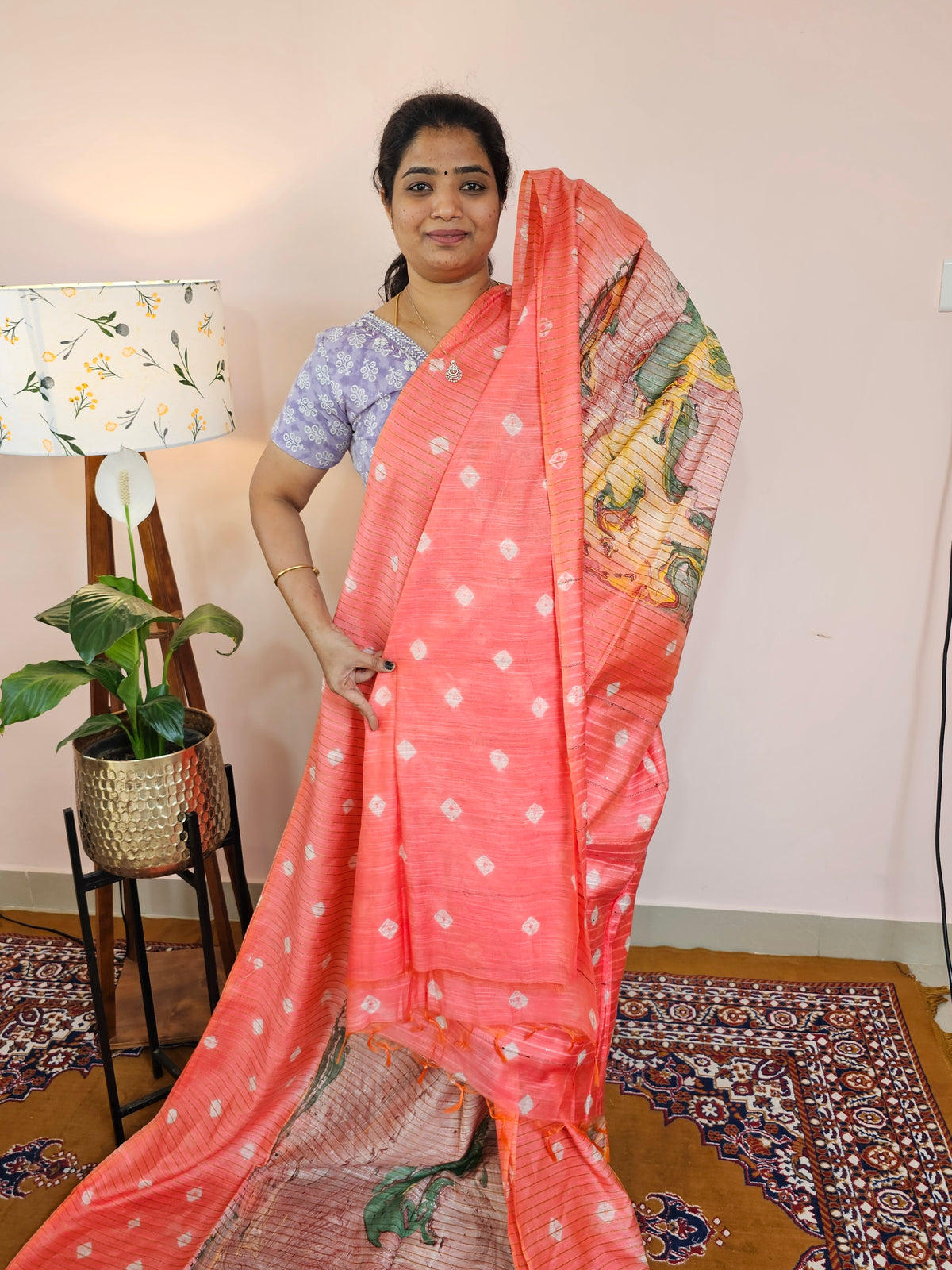 Bhagalpuri with Digital Prints - Peach