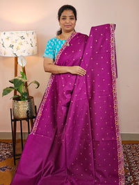 Semi Raw Silk with Emboridery - Magenta Pink