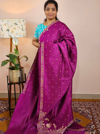 Semi Raw Silk with Emboridery - Magenta Pink