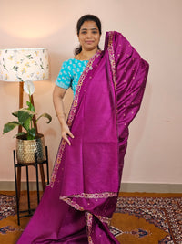 Semi Raw Silk with Emboridery - Magenta Pink