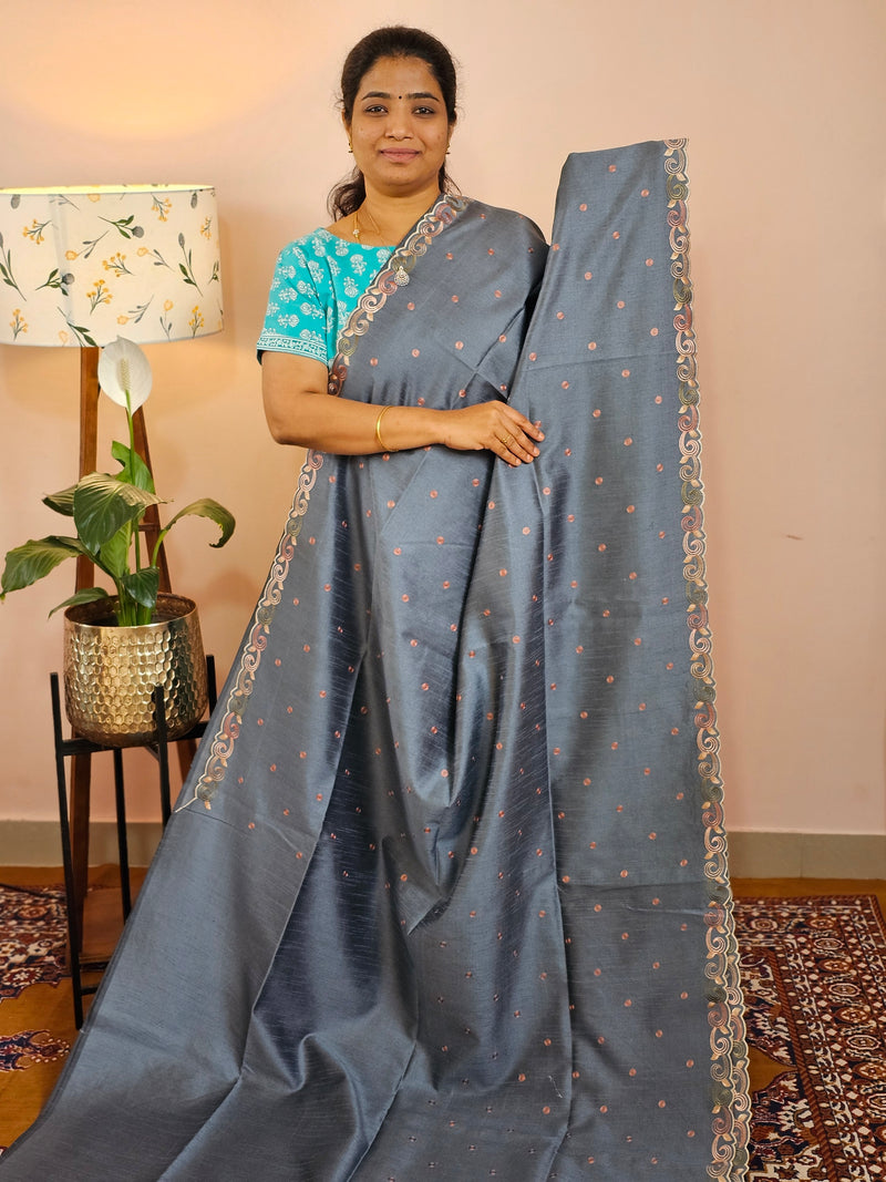Semi Raw Silk with Emboridery - Grey