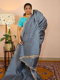 Semi Raw Silk with Emboridery - Grey