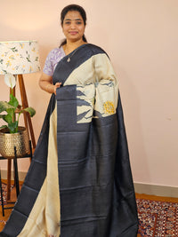 Pure Desi Tussar Silk  - Offwhite with Black