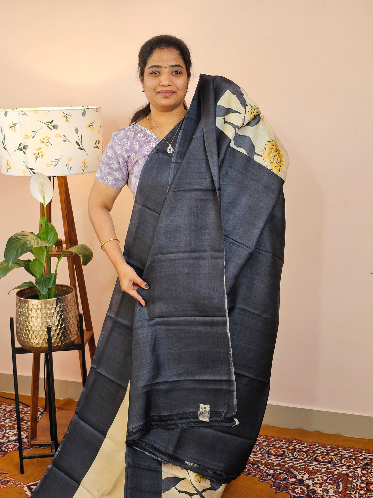 Pure Desi Tussar Silk  - Offwhite with Black