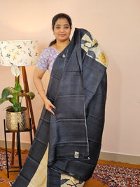 Pure Desi Tussar Silk  - Offwhite with Black