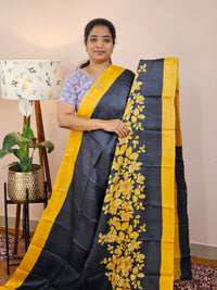 Pure Desi Tussar Silk  - Black with Yellow