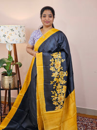 Pure Desi Tussar Silk  - Black with Yellow
