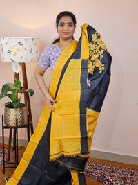 Pure Desi Tussar Silk  - Black with Yellow