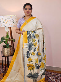 Pure Desi Tussar Silk  - Cream with Yellow