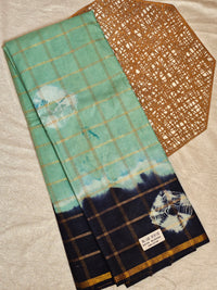 Madurai Sungadi Cotton Checks Saree - Sea Green with Blue