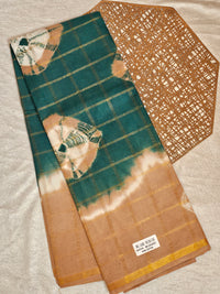 Madurai Sungadi Cotton Checks Saree - Peacock Green with Beige