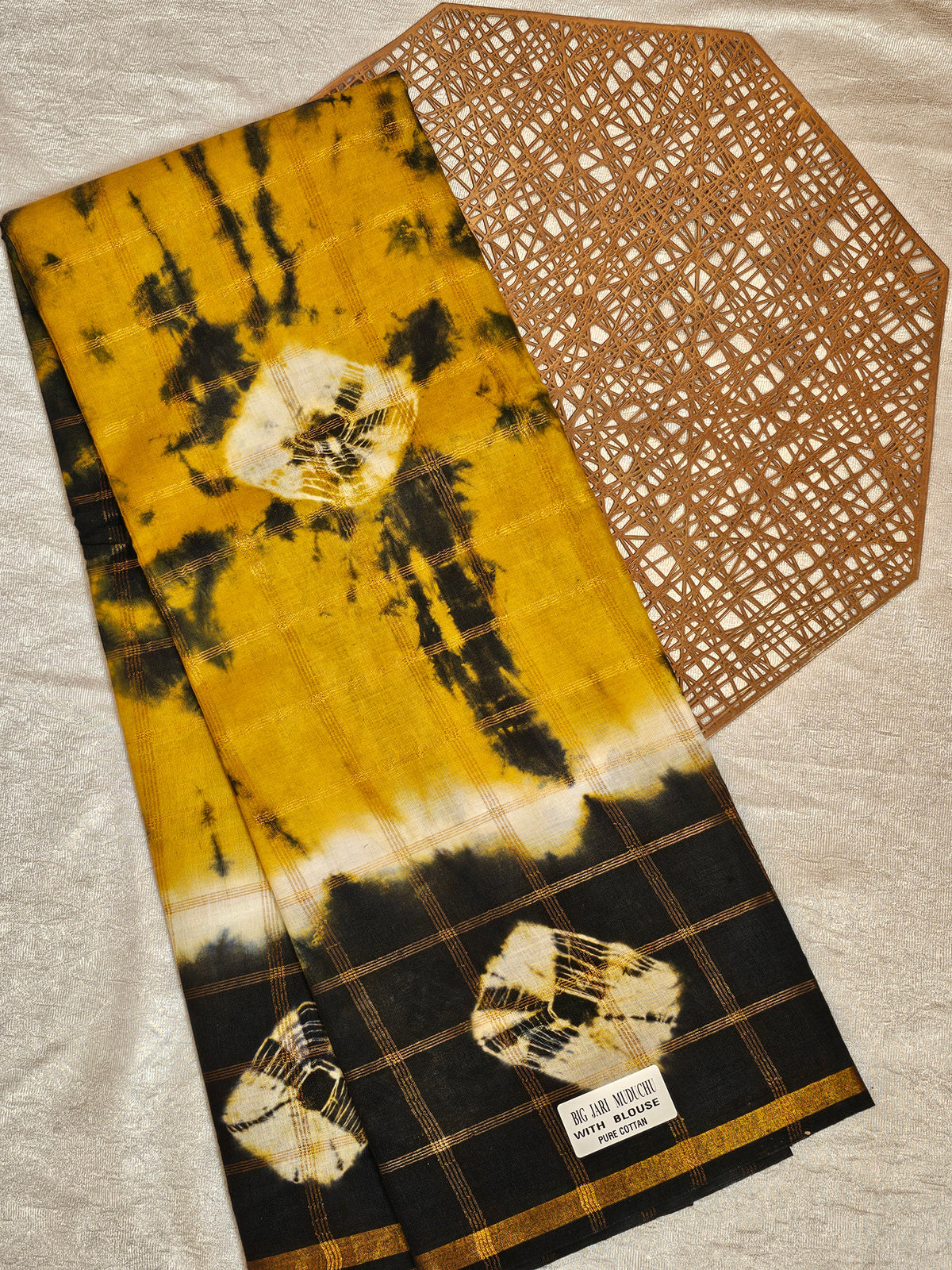 Madurai Sungadi Cotton Checks Saree - Mustard Yellow  with Black