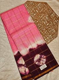 Madurai Sungadi Cotton Checks Saree - Lotus Pink with Maroon