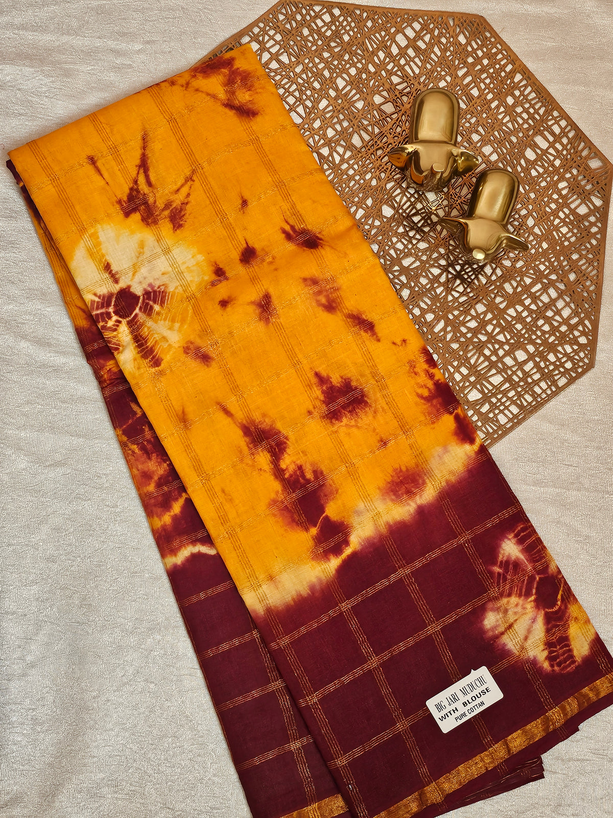 Madurai Sungadi Cotton Checks Saree - Mango Yellow  with Maroon