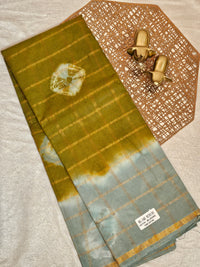 Madurai Sungadi Cotton Checks Saree - Mehandi Green with Grey