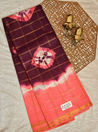 Madurai Sungadi Cotton Checks Saree - Maroon with Light Peach