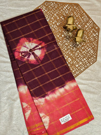 Madurai Sungadi Cotton Checks Saree - Maroon with Dark Peach