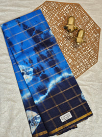 Madurai Sungadi Cotton Checks Saree - Blue with Dark Blue