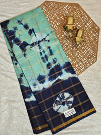 Madurai Sungadi Cotton Checks Saree - Sea Green with Blue