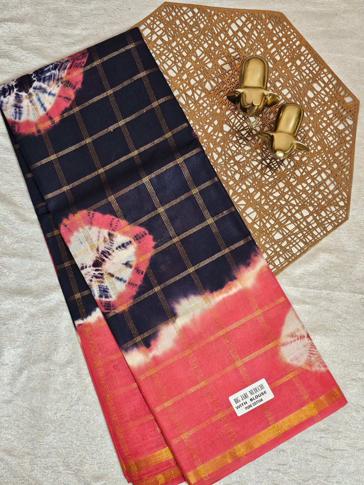 Madurai Sungadi Cotton Checks Saree - Blue with Dark Peach