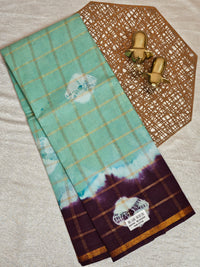Madurai Sungadi Cotton Checks Saree - Sea Green with Maroon