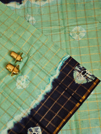 Madurai Sungadi Cotton Checks Saree - Sea Green with Blue