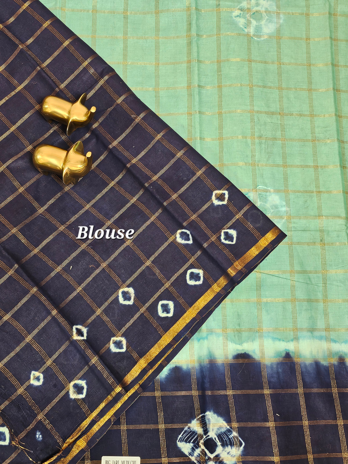 Madurai Sungadi Cotton Checks Saree - Sea Green with Blue
