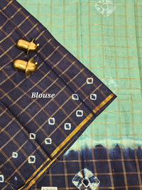 Madurai Sungadi Cotton Checks Saree - Sea Green with Blue