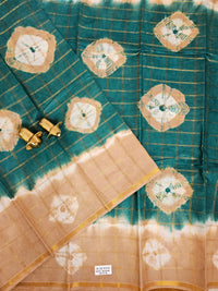 Madurai Sungadi Cotton Checks Saree - Peacock Green with Beige