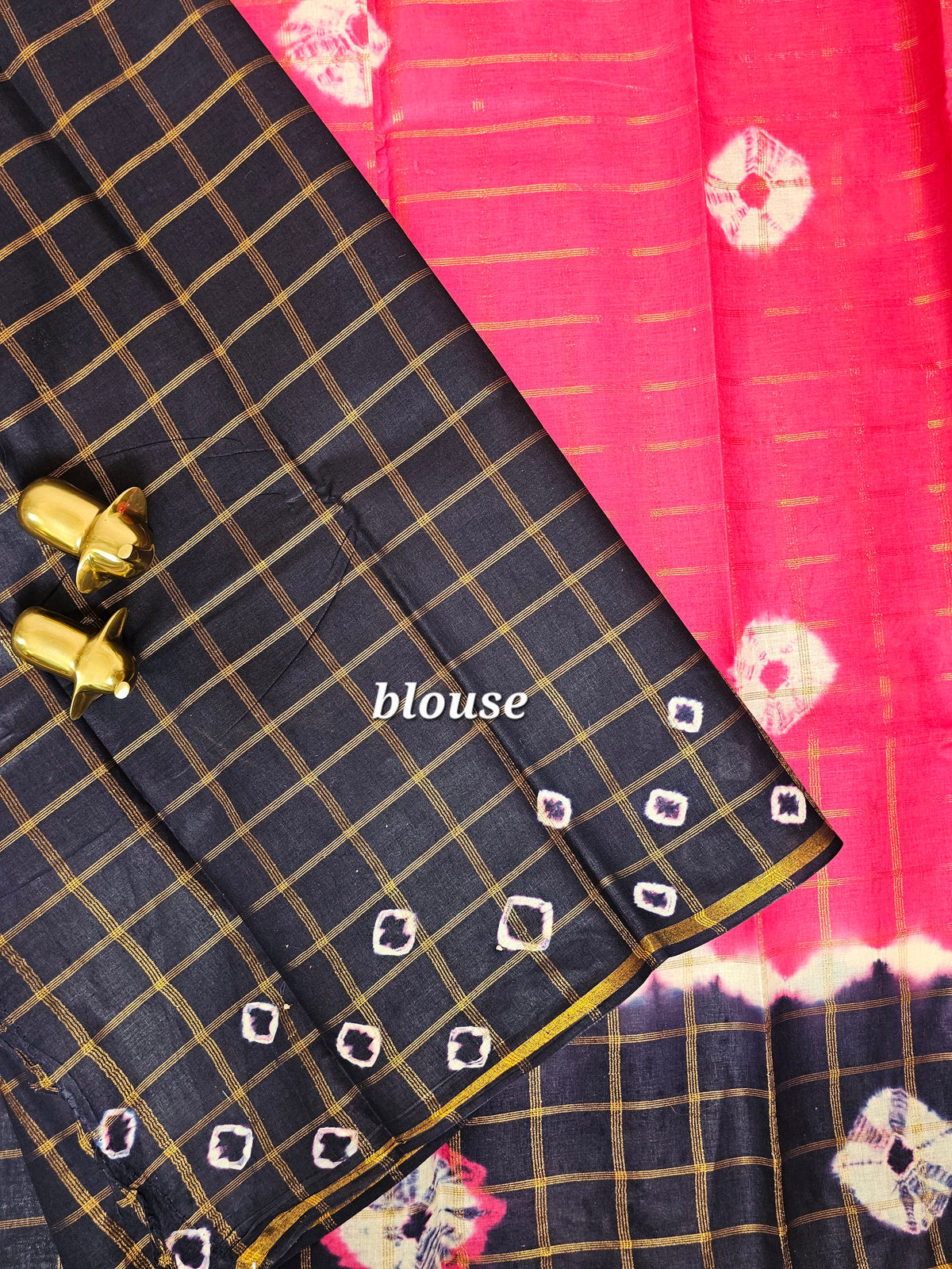 Madurai Sungadi Cotton Checks Saree - Pink with Blue