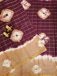 Madurai Sungadi Cotton Checks Saree - Maroon with Beige
