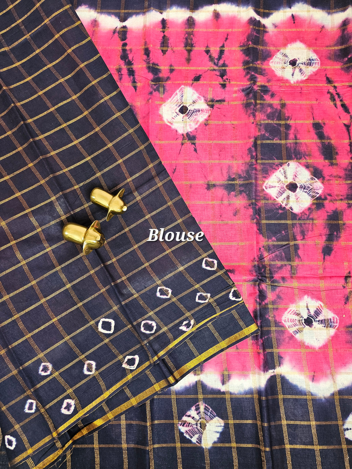 Madurai Sungadi Cotton Checks Saree - Pink with Blue