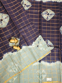 Madurai Sungadi Cotton Checks Saree - Blue with Grey