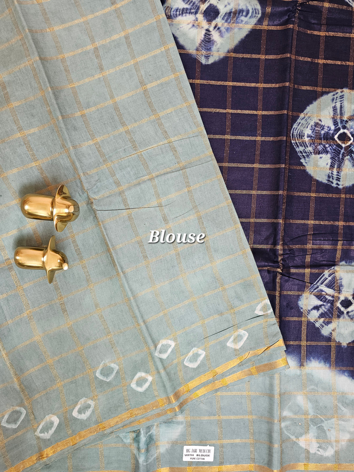 Madurai Sungadi Cotton Checks Saree - Blue with Grey