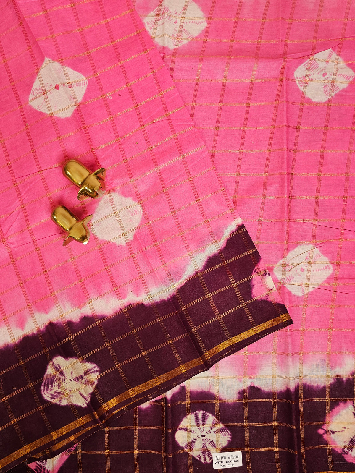 Madurai Sungadi Cotton Checks Saree - Lotus Pink with Maroon
