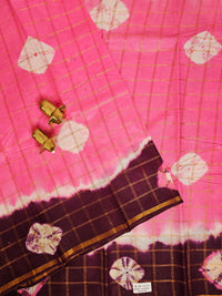 Madurai Sungadi Cotton Checks Saree - Lotus Pink with Maroon