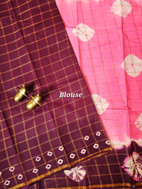 Madurai Sungadi Cotton Checks Saree - Lotus Pink with Maroon