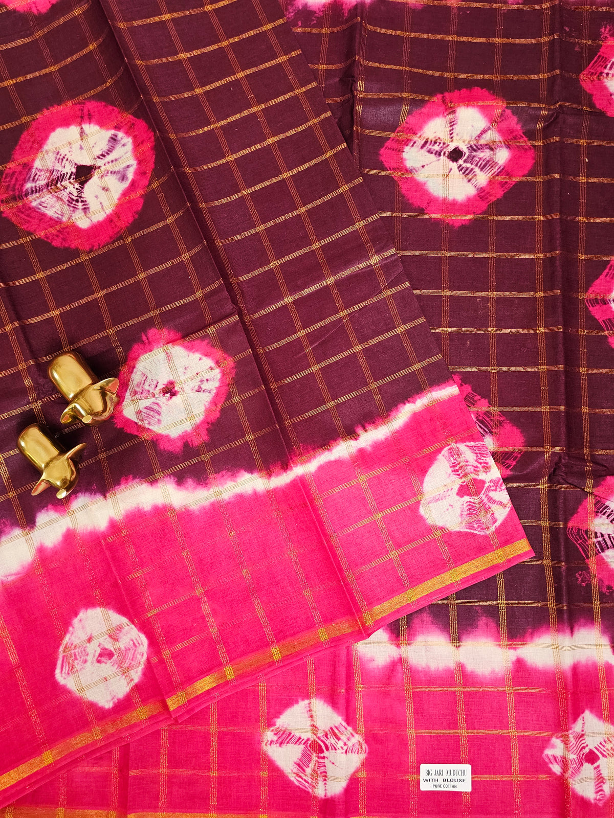 Madurai Sungadi Cotton Checks Saree - Maroon with Pink