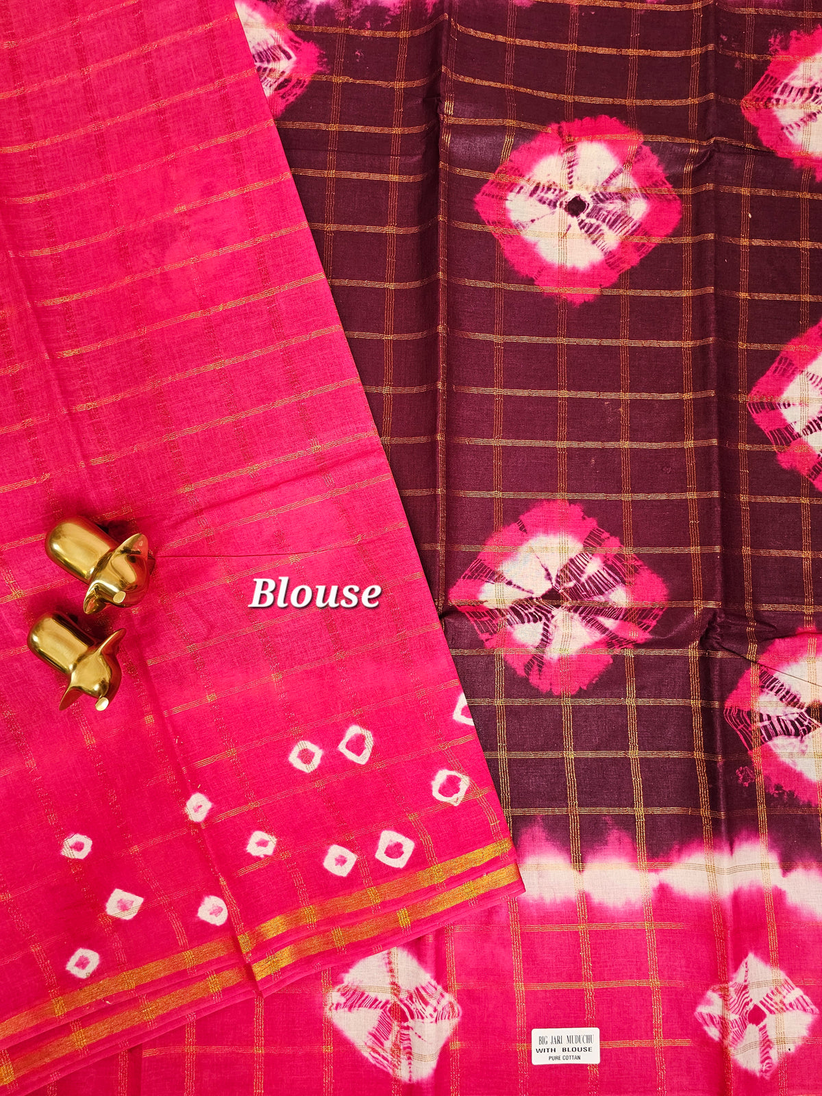 Madurai Sungadi Cotton Checks Saree - Maroon with Pink