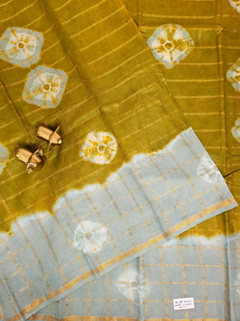 Madurai Sungadi Cotton Checks Saree - Mehandi Green with Grey