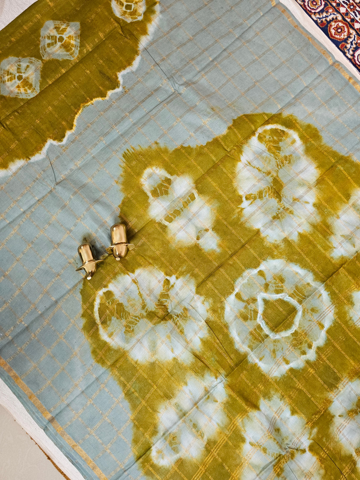 Madurai Sungadi Cotton Checks Saree - Mehandi Green with Grey